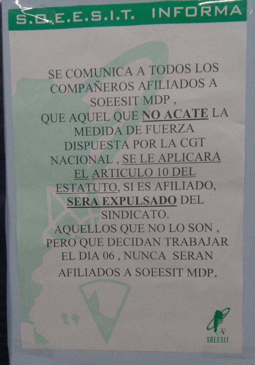 El afiche del apriete a los trabajadores que no adhieran al paro