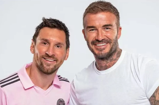 Beckham y Messi charlando en la práctica del Inter Miami